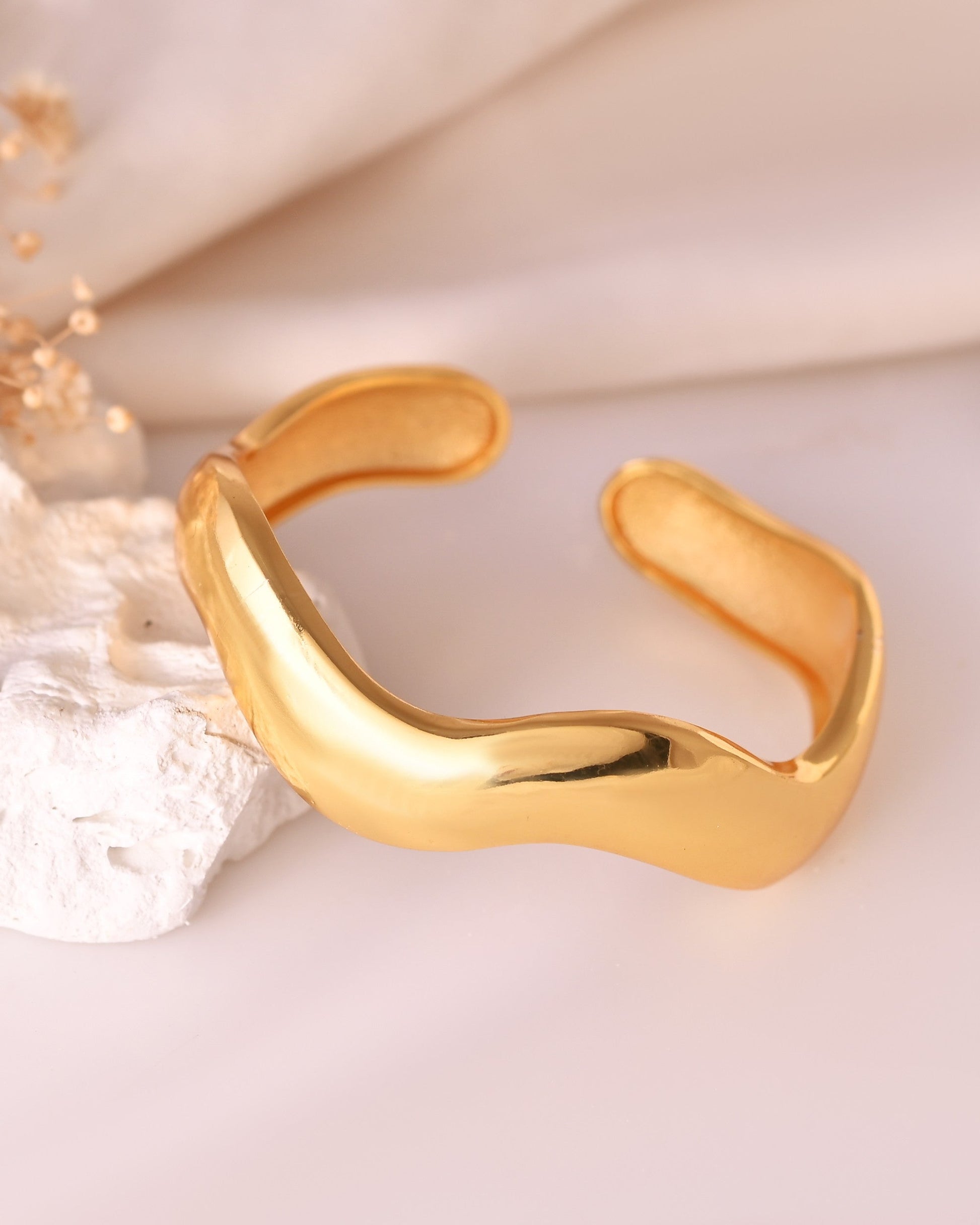 VOJ Gold Polished Anti Tarnished Twisted Cuff Bracelet For Women - Swadesiicart