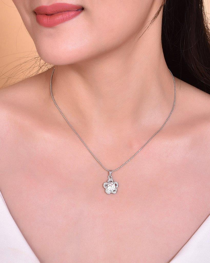 VOJ Silver Plated Flower Pandent Chain | Swadesiicart