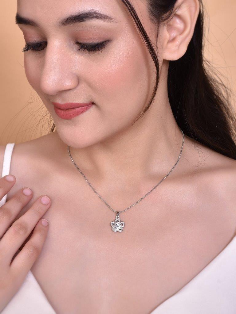 VOJ Silver Plated Flower Pandent Chain | Swadesiicart