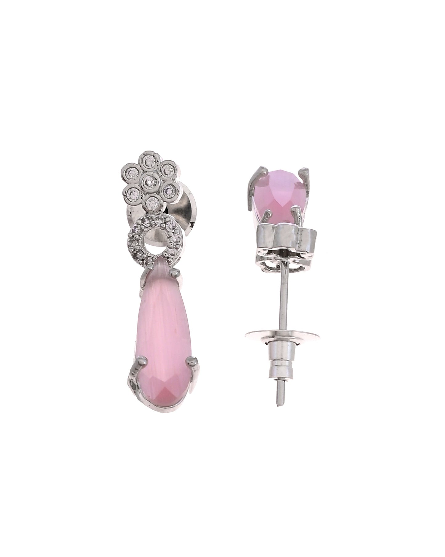 VOJ Silver Plated Baby Pink Stone Studded Ad Jewellery Set