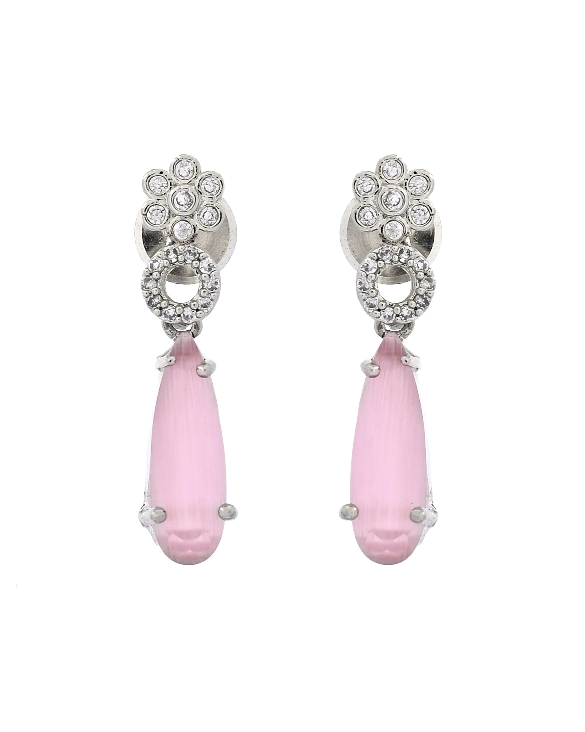 VOJ Silver Plated Baby Pink Stone Studded Ad Jewellery Set