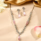 VOJ Silver Plated Baby Pink Stone Studded Ad Jewellery Set