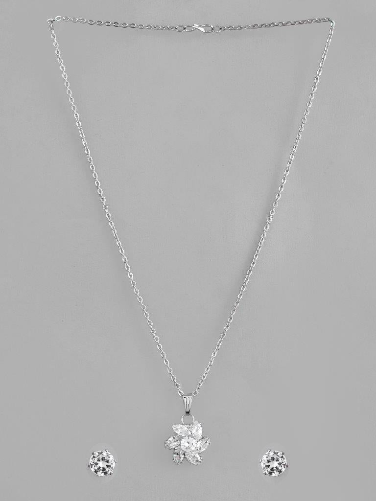 VOJ Silver Plated Flower Pendant Set - Swadesiicart