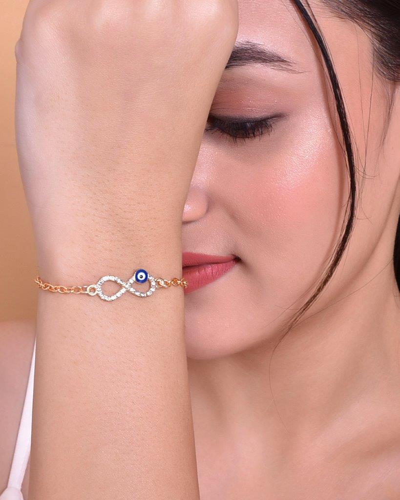 VOJ Gold-Polished Evil Eye Charm Bracelet - VOJ (Valley Of Jewellery)