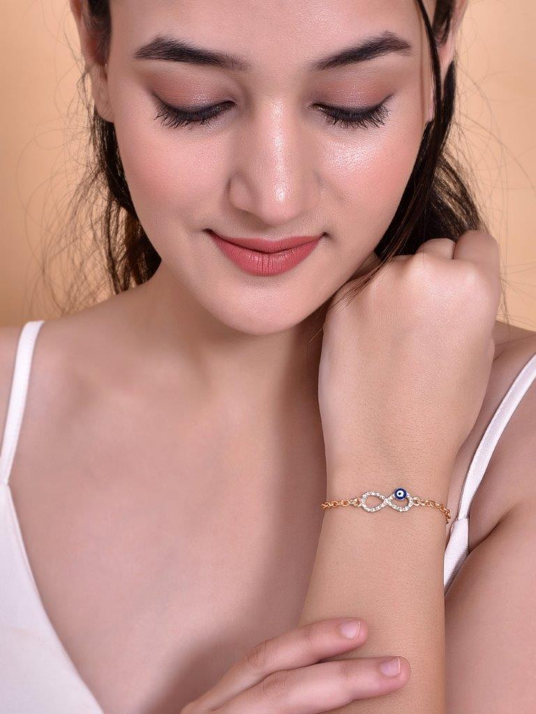 VOJ Gold-Polished Evil Eye Charm Bracelet - Swadesiicart