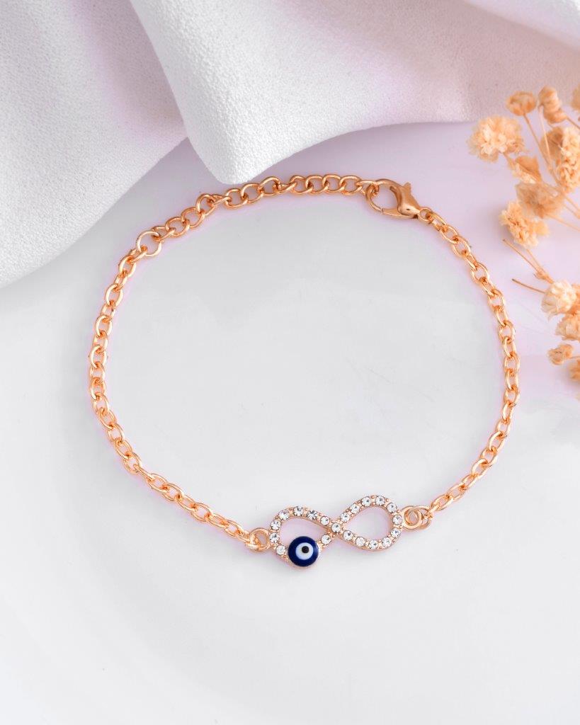 VOJ Gold-Polished Evil Eye Charm Bracelet - Swadesiicart