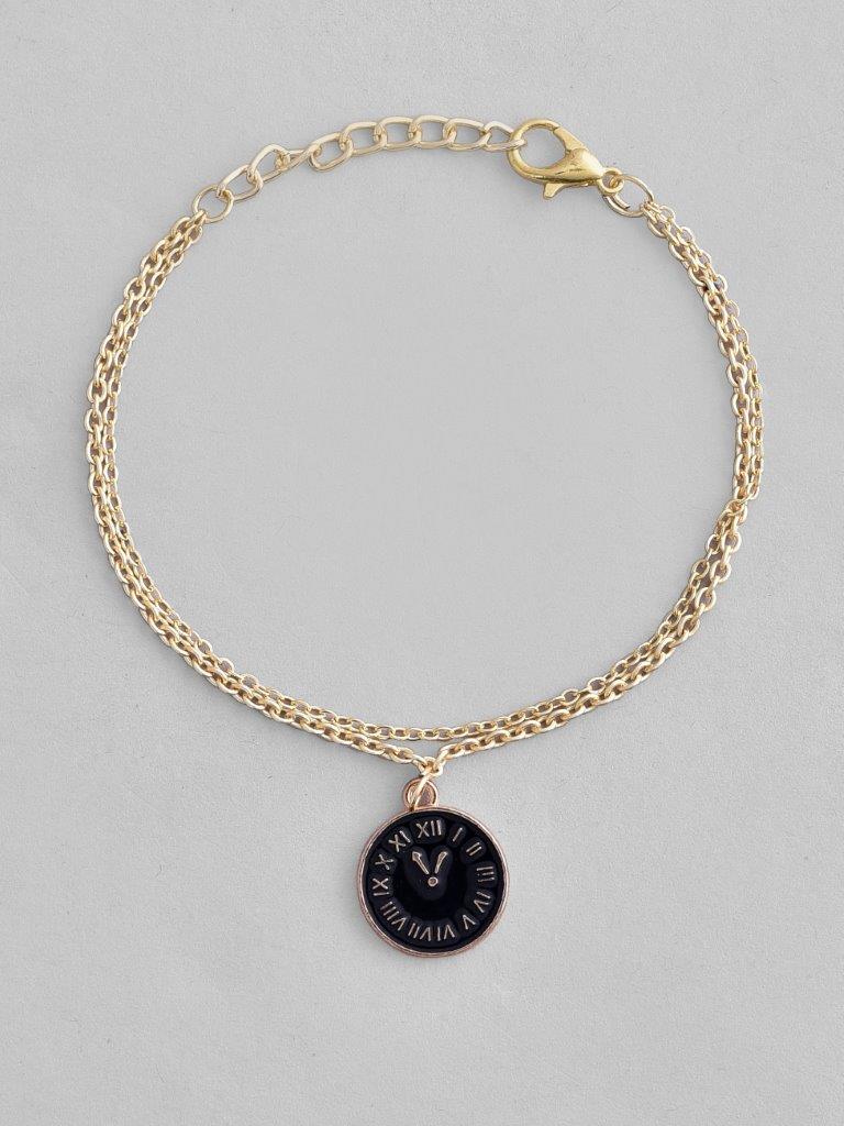 VOJ Gold-Polished Black Clock Charm Bracelet - Swadesiicart