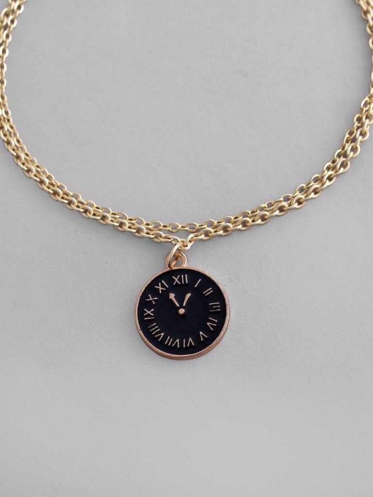 VOJ Gold-Polished Black Clock Charm Bracelet - Swadesiicart