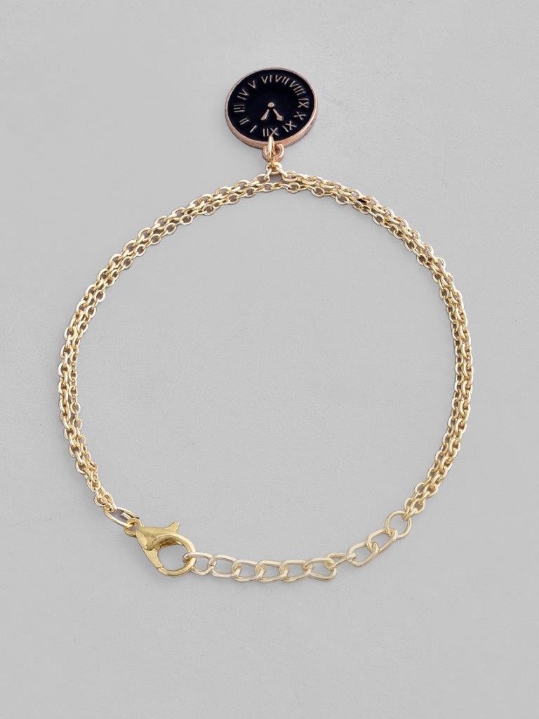VOJ Gold-Polished Black Clock Charm Bracelet - Swadesiicart