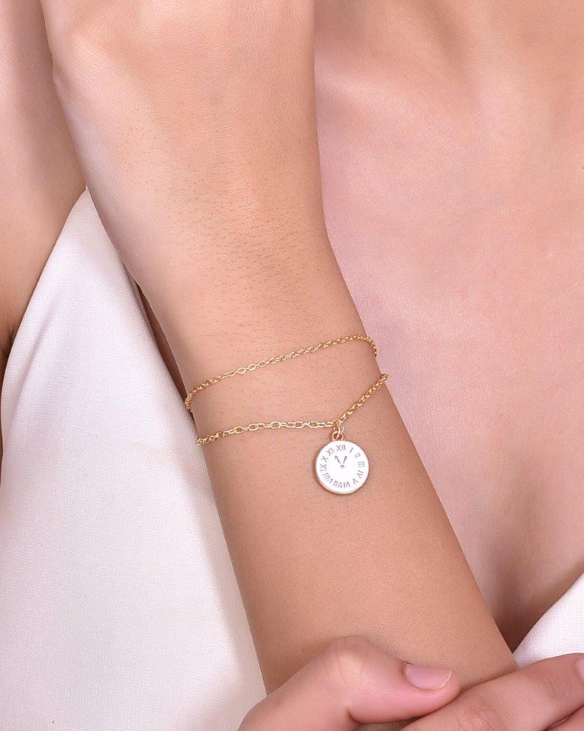 VOJ Gold-Polished White Clock Charm Bracelet - VOJ (Valley Of Jewellery)