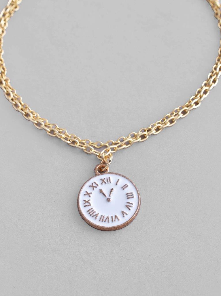 VOJ Gold-Polished White Clock Charm Bracelet - Swadesiicart