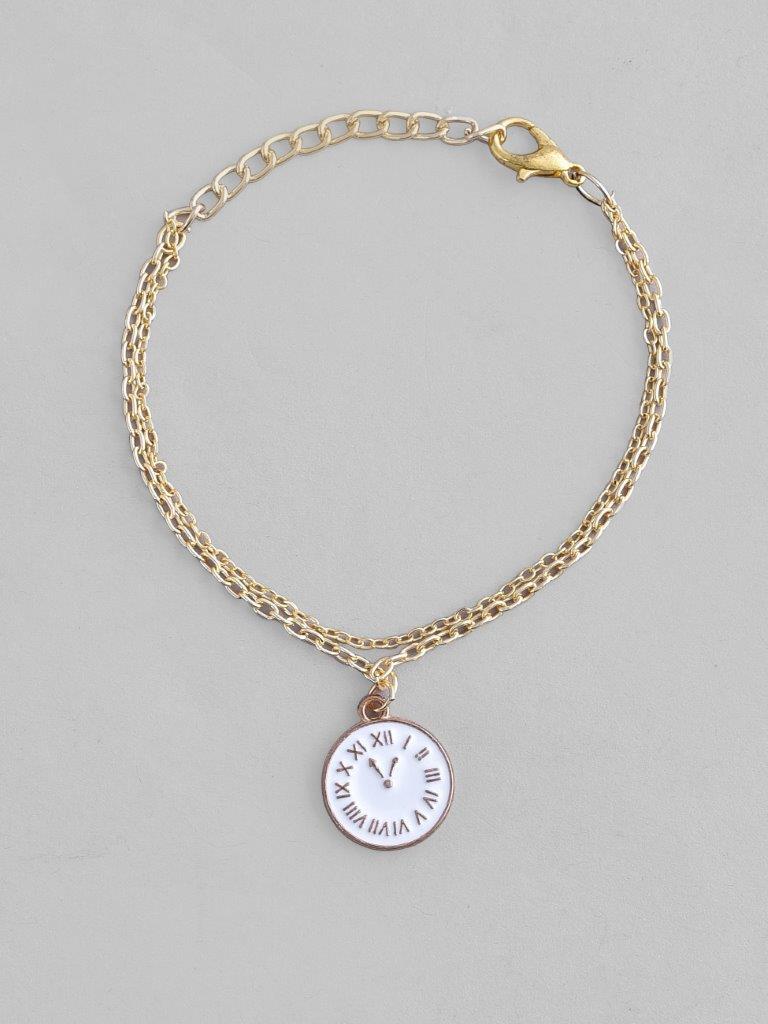 VOJ Gold-Polished White Clock Charm Bracelet - Swadesiicart