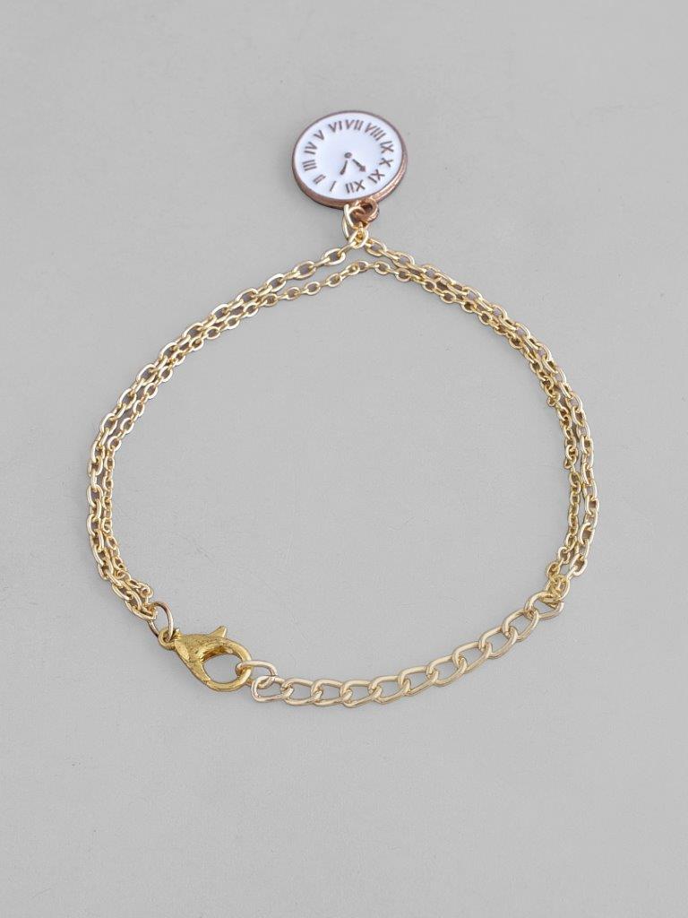 VOJ Gold-Polished White Clock Charm Bracelet - Swadesiicart