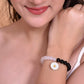 VOJ Black White Beads White Flower Elastic Bracelet - Swadesiicart