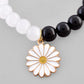 VOJ Black White Beads White Flower Elastic Bracelet - Swadesiicart