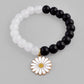 VOJ Black White Beads White Flower Elastic Bracelet - Swadesiicart