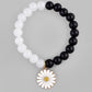 VOJ Black White Beads White Flower Elastic Bracelet - Swadesiicart