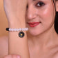 VOJ Black White Beads Black Flower Elastic Bracelet - Swadesiicart