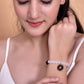 VOJ Black White Beads Black Flower Elastic Bracelet - Swadesiicart