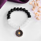 VOJ Black White Beads Black Flower Elastic Bracelet - Swadesiicart