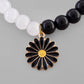 VOJ Black White Beads Black Flower Elastic Bracelet - Swadesiicart