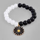 VOJ Black White Beads Black Flower Elastic Bracelet - VOJ (Valley Of Jewellery)