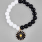 VOJ Black White Beads Black Flower Elastic Bracelet - Swadesiicart