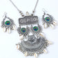 VOJ Oxidised Silver Plated Peacock Feather And Shell Jewellery Set - Swadesiicart