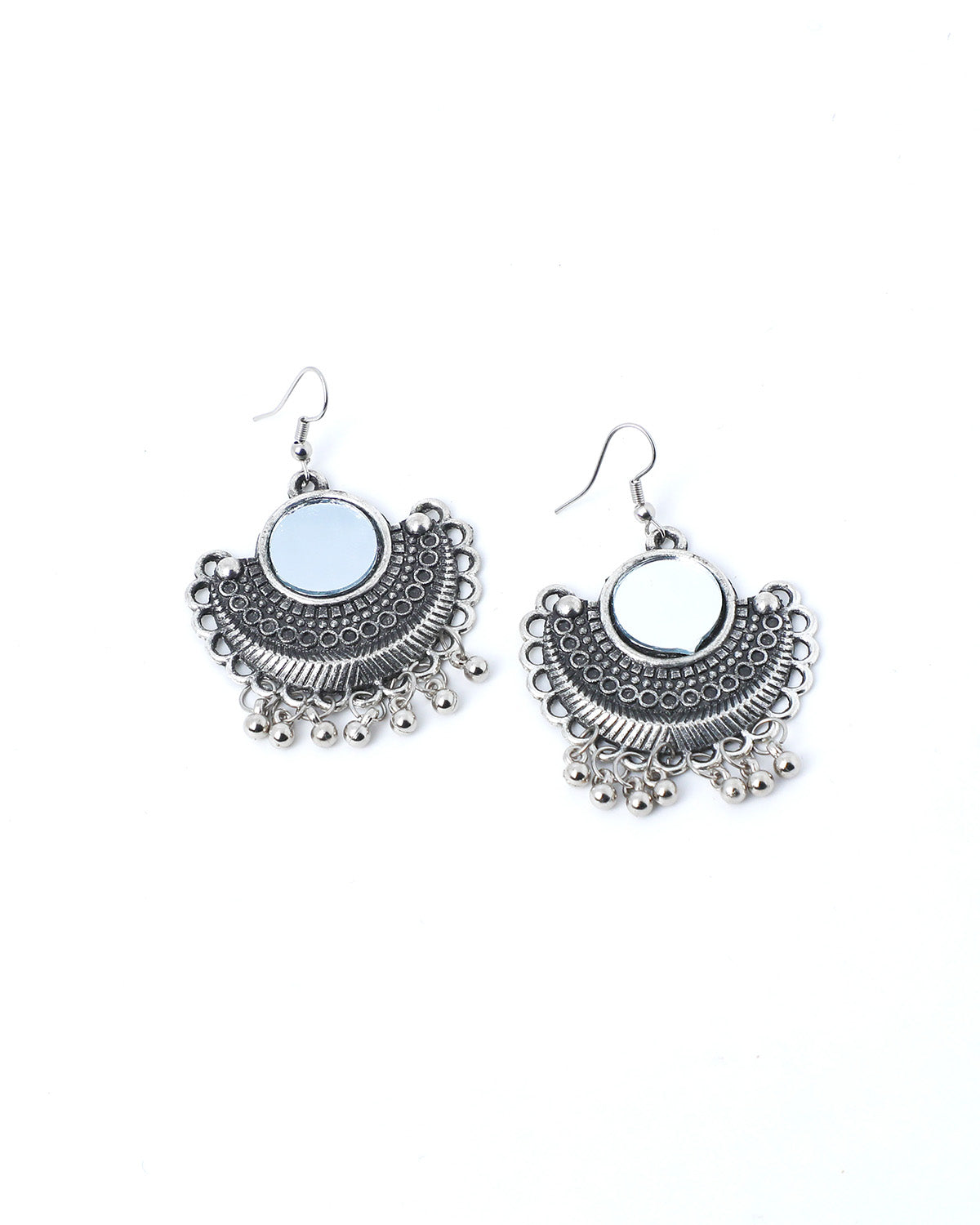 VOJ Oxidised Silver Plated Mirror And Ghungharoo Beads Jewellery Set - Swadesiicart