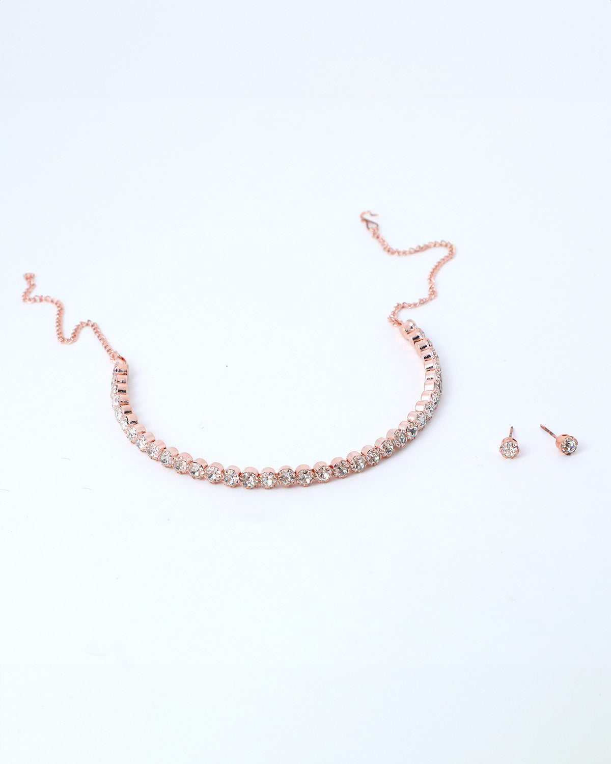 VOJ Gold-Polished Single Line Stone Studded Choker Jewellery Set - Swadesiicart