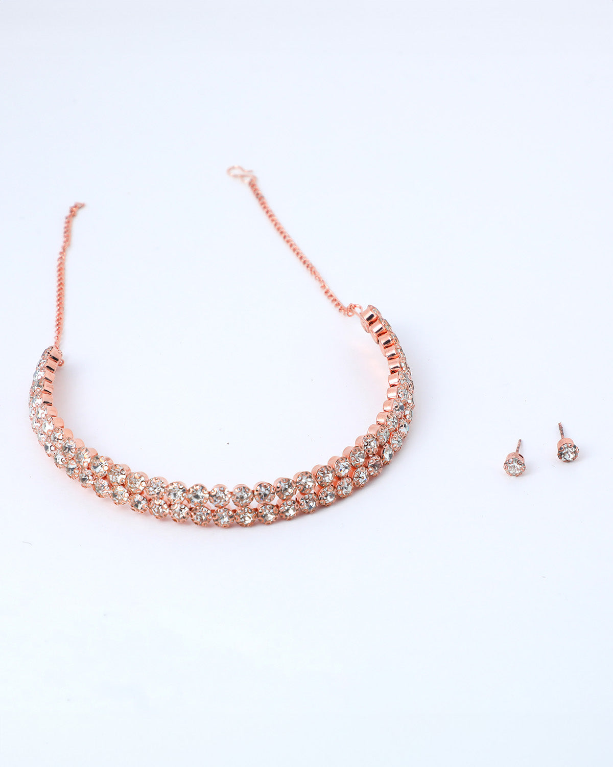 VOJ Gold-Polished Double Line Stone Studded Choker Jewellery Set - Swadesiicart