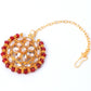 VOJ Gold-Polished Red Beads Kundan Choker Jewellery Set With Mang Tikka - Swadesiicart