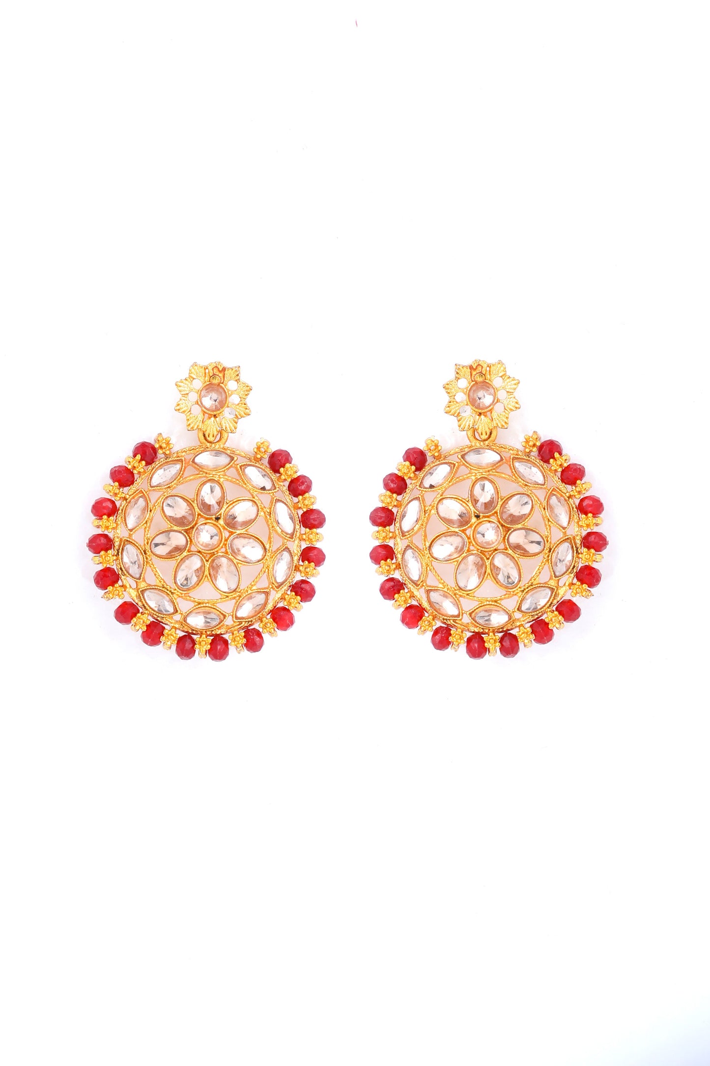 VOJ Gold-Polished Red Beads Kundan Choker Jewellery Set With Mang Tikka - Swadesiicart