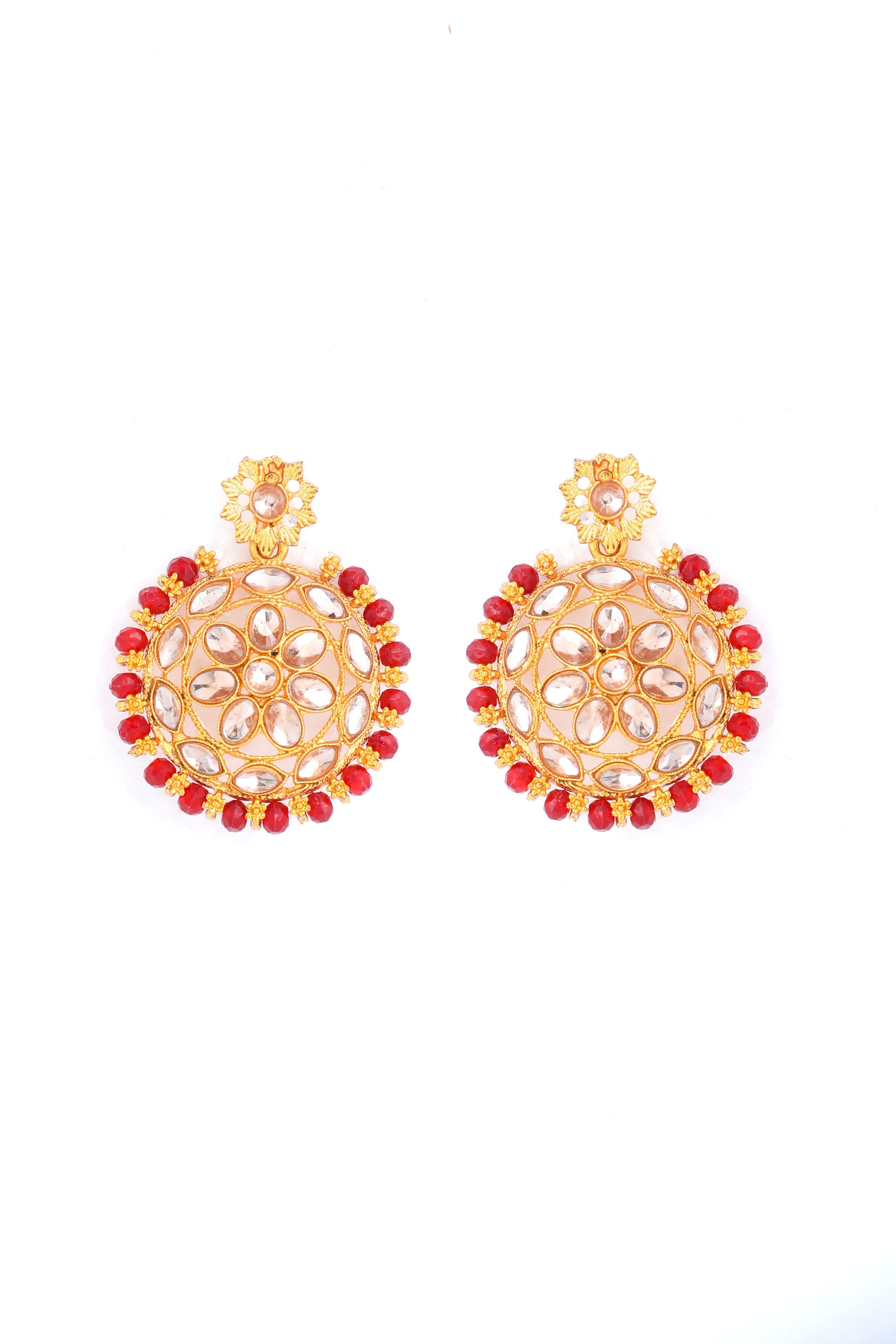 VOJ Gold-Polished Red Beads Kundan Choker Jewellery Set With Mang Tikka - Swadesiicart