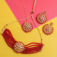 VOJ Gold-Polished Red Beads Kundan Choker Jewellery Set With Mang Tikka - VOJ (Valley Of Jewellery)