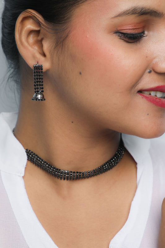 VOJ Black Stone Studded Choker Jewellery Set - VOJ (Valley Of Jewellery)