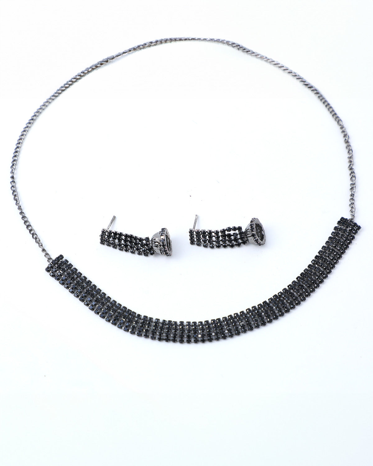 VOJ Black Stone Studded Choker Jewellery Set - Swadesiicart