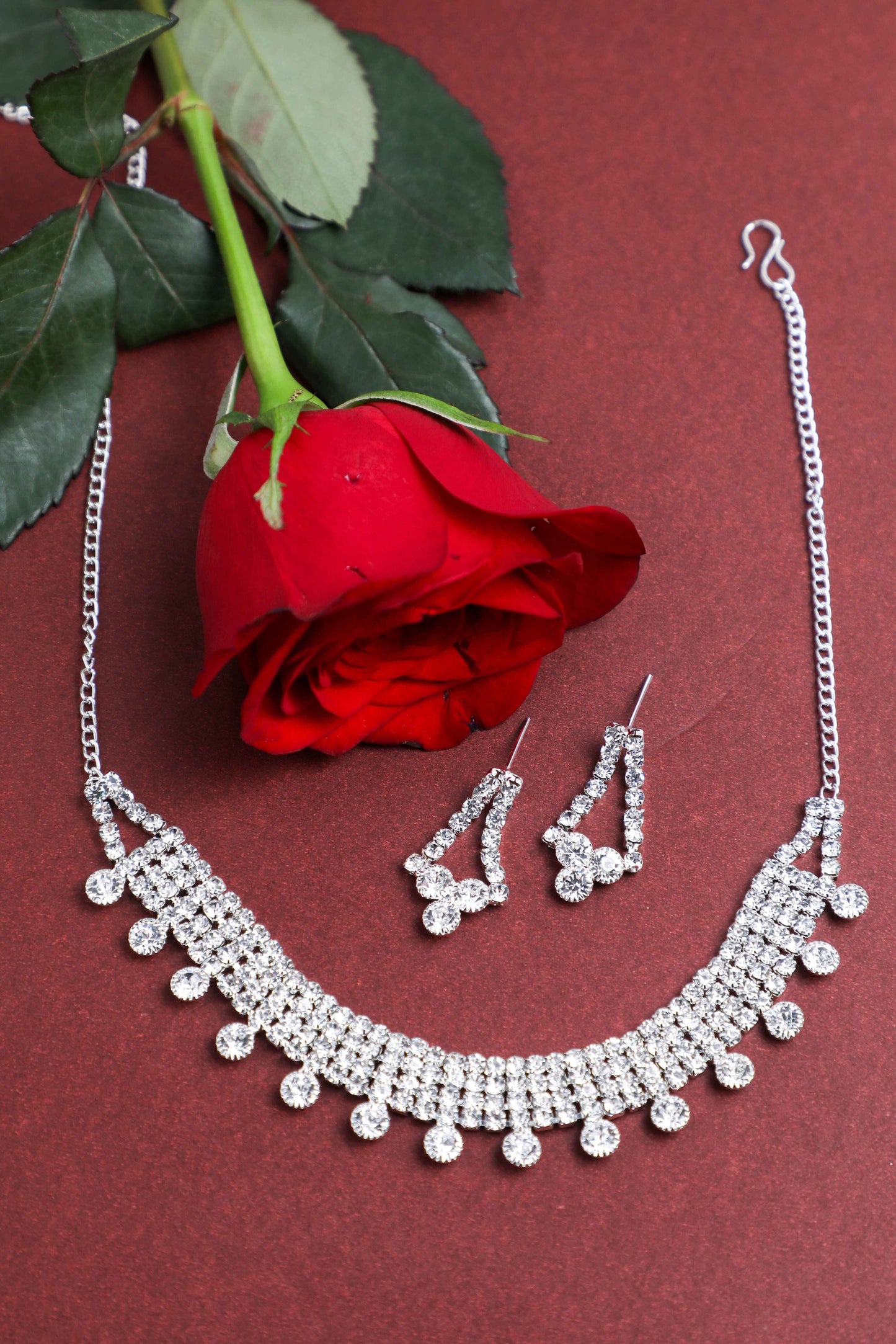 VOJ Silver Plated Stone Studded Choker Necklace And Earrings Set - VOJ (Valley Of Jewellery)