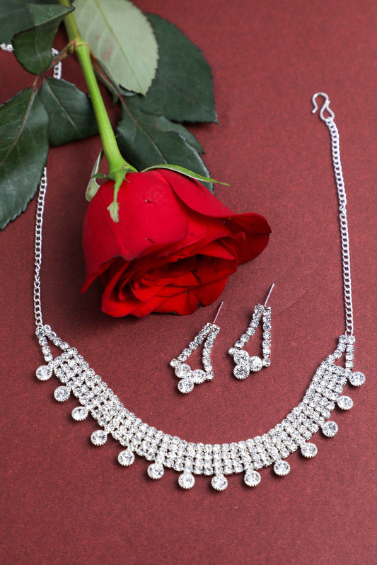 VOJ Silver Plated Stone Studded Choker Necklace And Earrings Set - VOJ (Valley Of Jewellery)