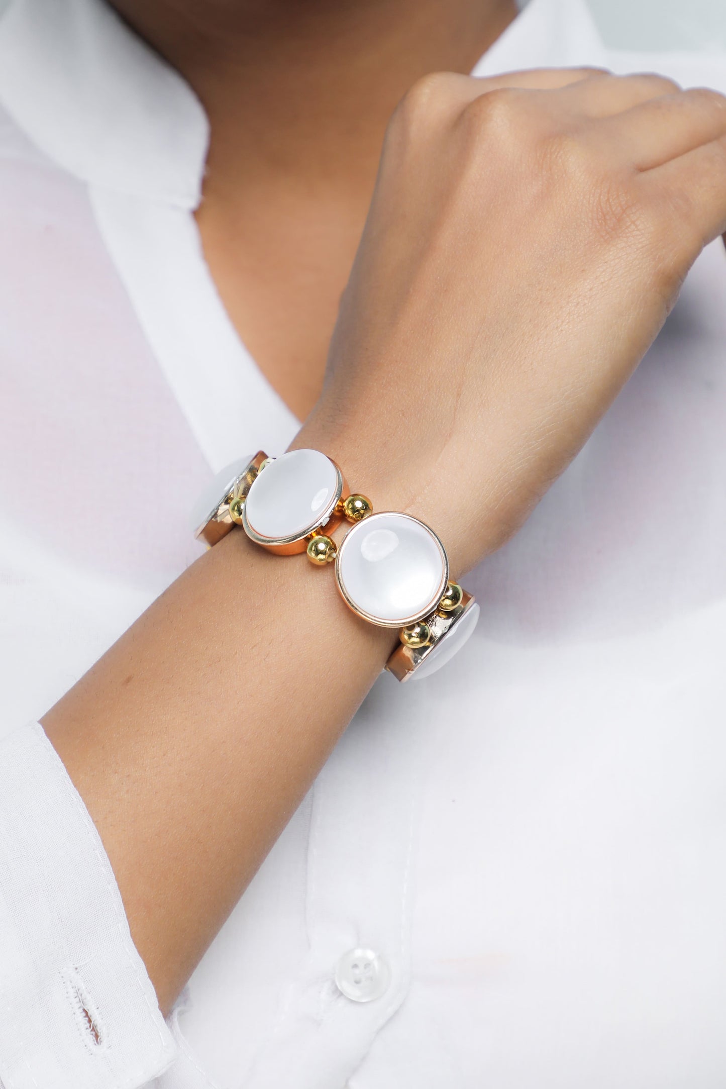 VOJ Gold-Polished With White Stone Studded Wraparound Bracelet - Swadesiicart