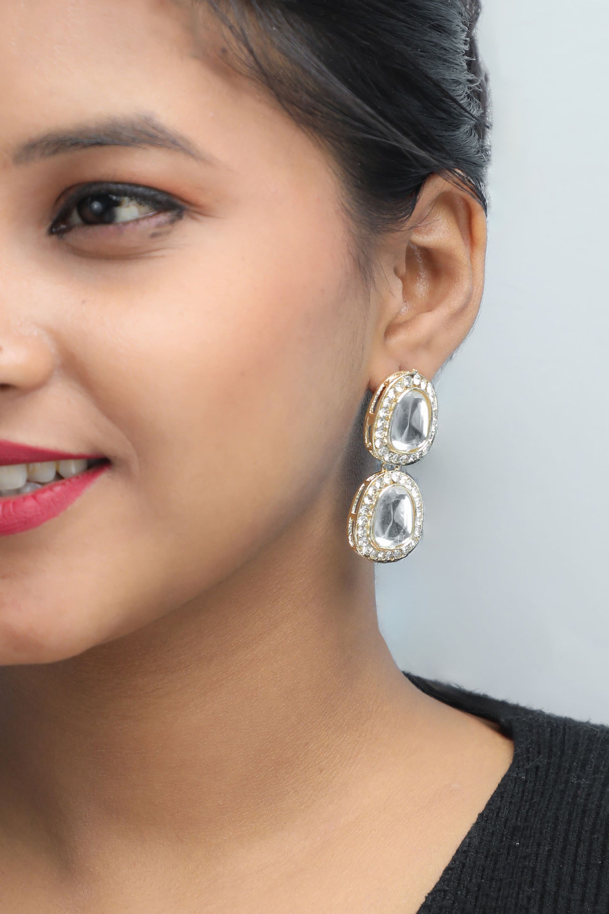 VOJ Silver Plated Kundan Stone Studded Earrings - Swadesiicart