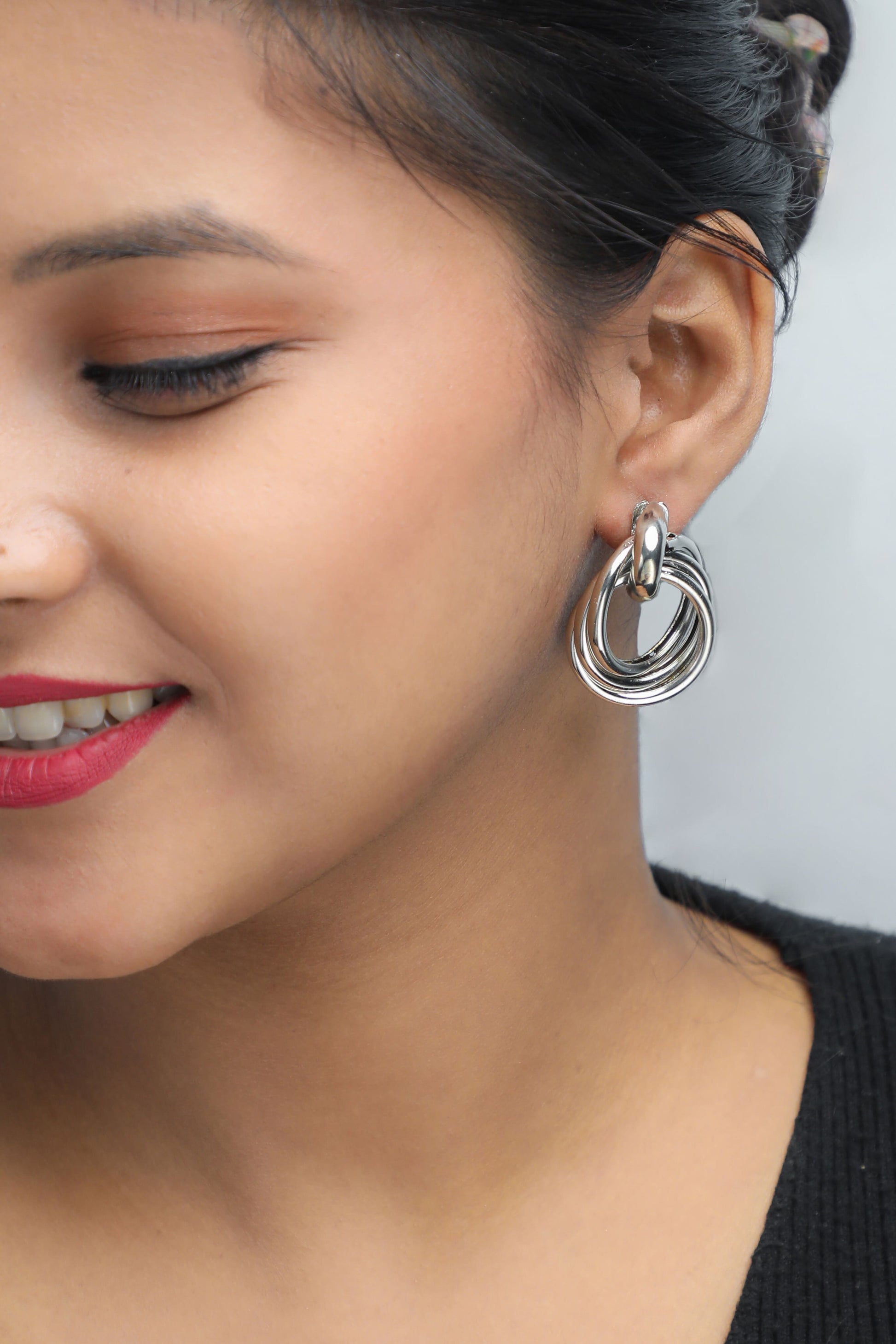 VOJ Silver Plated Circluar Studs Earring - Swadesiicart