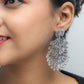 VOJ Silver Plated Oxidised Peacock Shaped Studded Earrings - Swadesiicart
