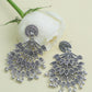 VOJ Silver Plated Oxidised Peacock Shaped Studded Earrings - Swadesiicart