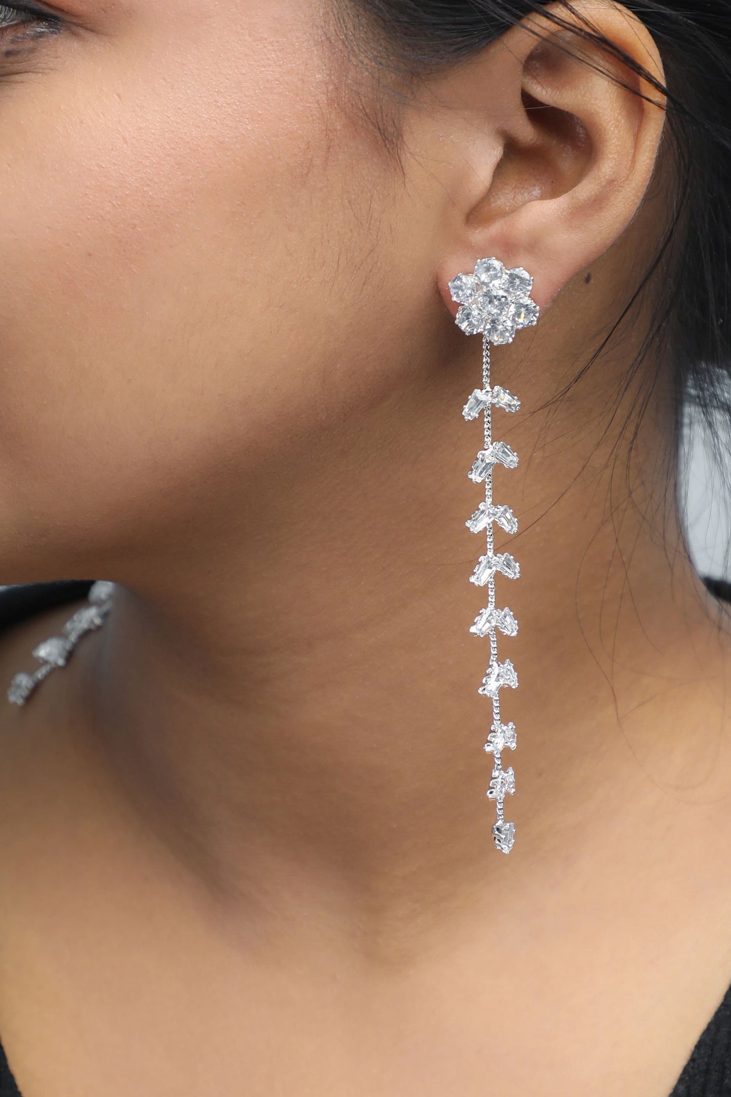 VOJ Silver Plated Stone Studded Drop Earrings - Swadesiicart