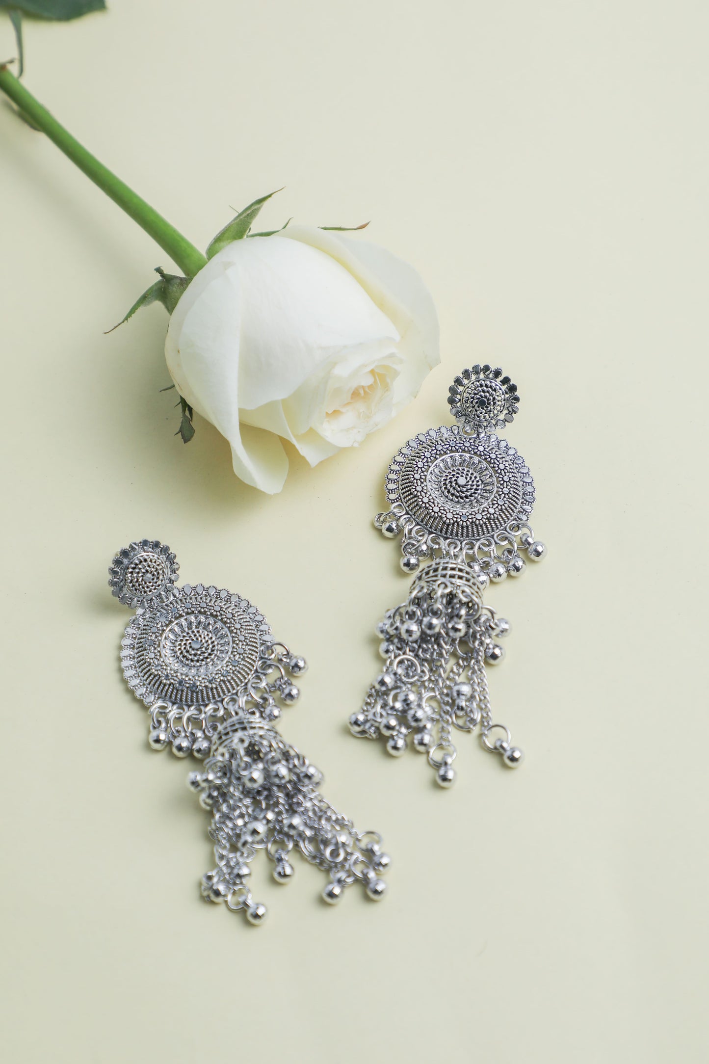 VOJ Silver Plated Oxidised Ghungharoo Studded Earrings - VOJ (Valley Of Jewellery)