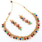 VOJ Gold-Polished Multi Colored Stone Studded Choker Necklace And Earring Set - Swadesiicart
