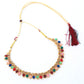 VOJ Gold-Polished Multi Colored Stone Studded Choker Necklace And Earring Set - Swadesiicart