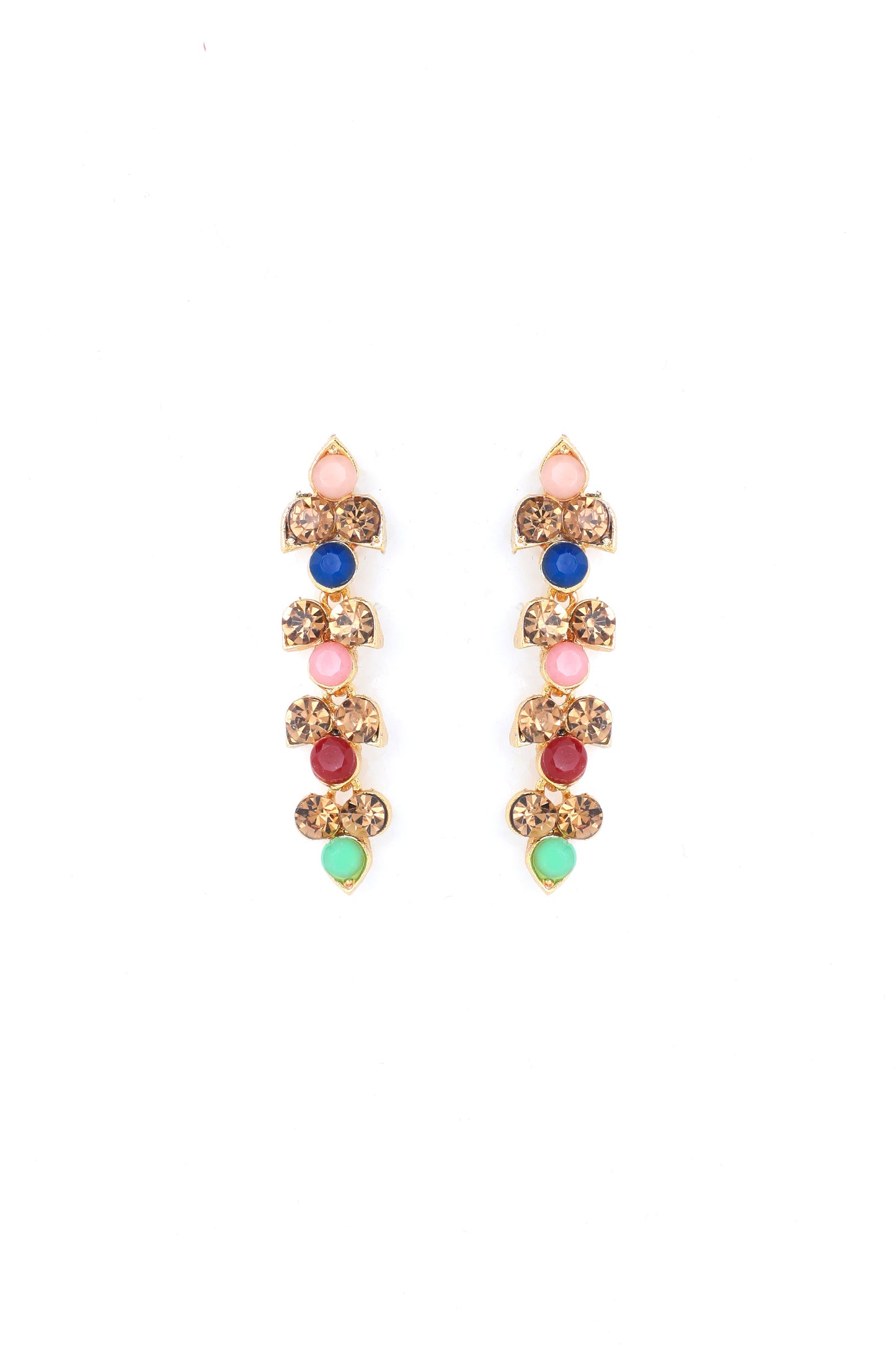 VOJ Gold-Polished Multi Colored Stone Studded Choker Necklace And Earring Set - Swadesiicart