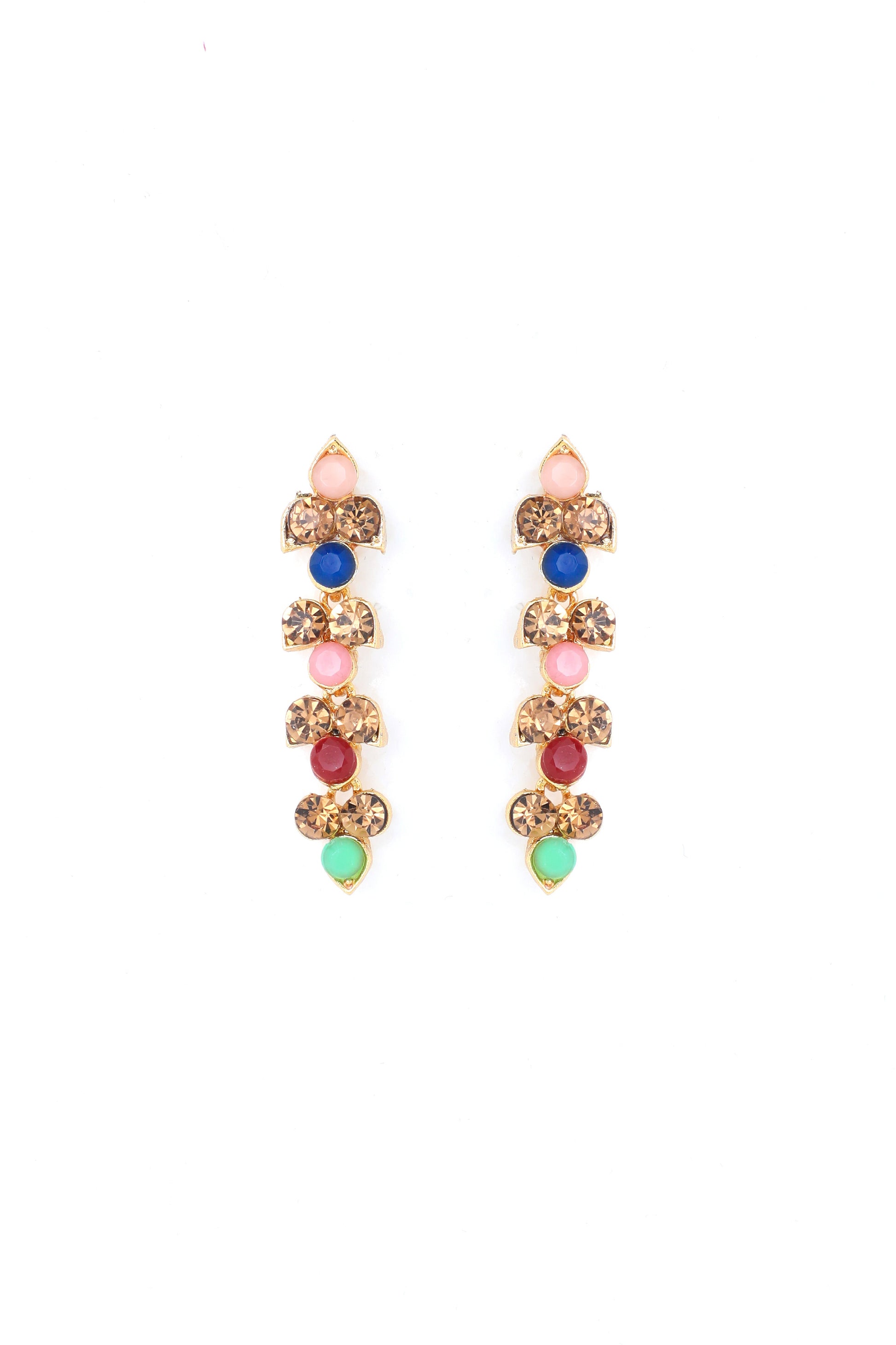 VOJ Gold-Polished Multi Colored Stone Studded Choker Necklace And Earring Set - Swadesiicart